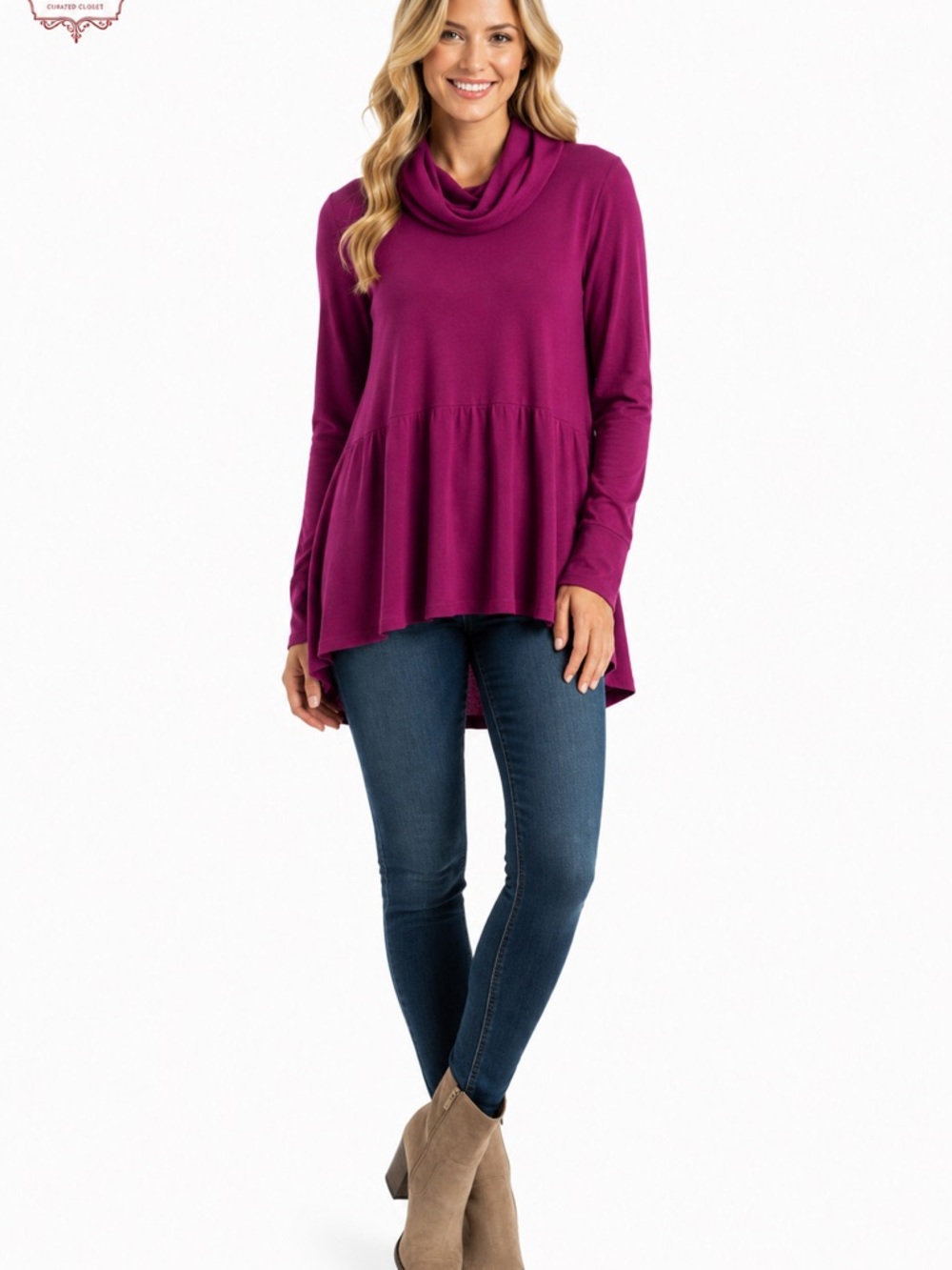 B6 Braintree Cowl Neck Hemp Organic Cotton Tunic Sweater Berry Magenta Sz L